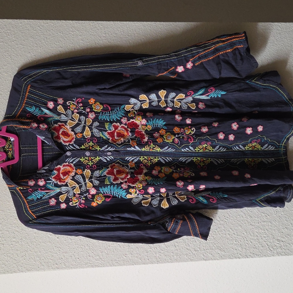 Johnny Was Lindsey Embroidered Tunic Mini Dress Or Tunic Top Size S